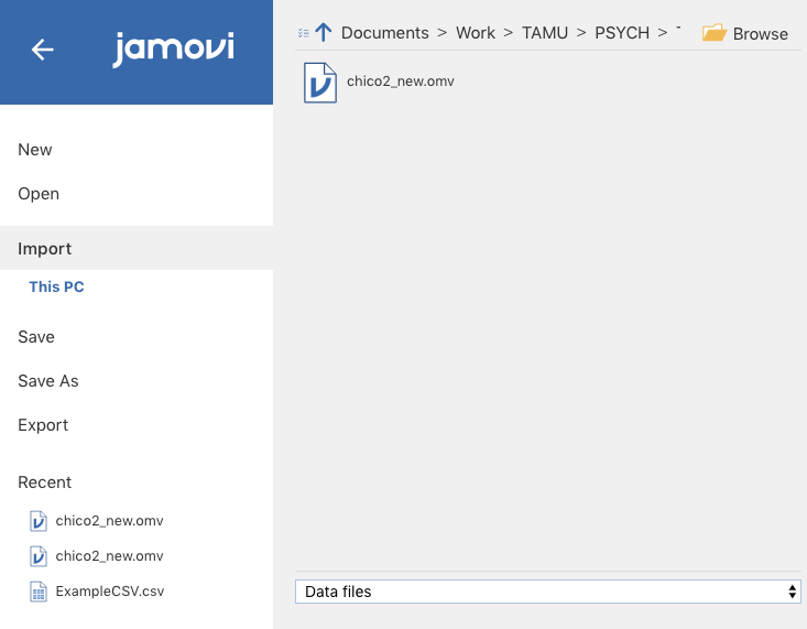 Starting to import a delimited file in *jamovi*.