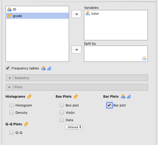 Parameters for generating a bar plot.