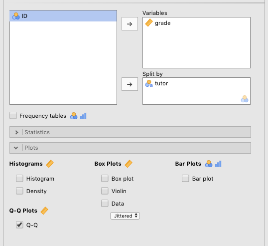 Parameters for generating Q-Q plots.