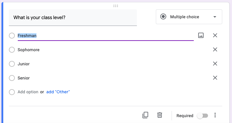 How to implement a nominal variable in Google Forms with the *Multiple choice* option.